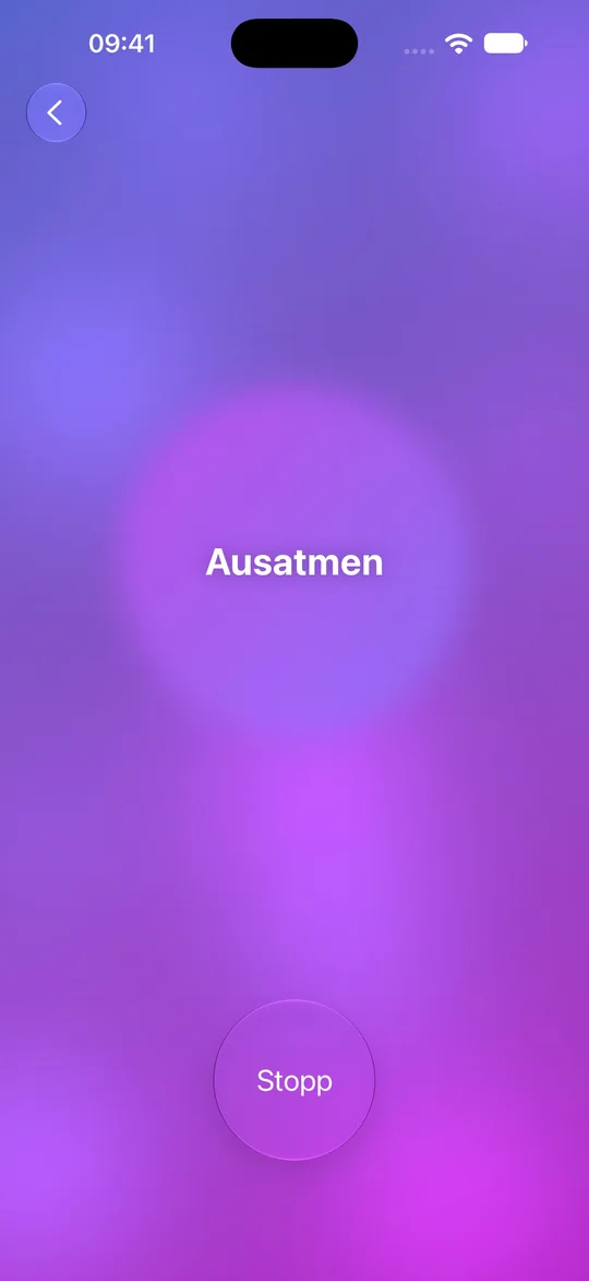 Box Breathing in Mowditate mit leuchtendem Atemkreis