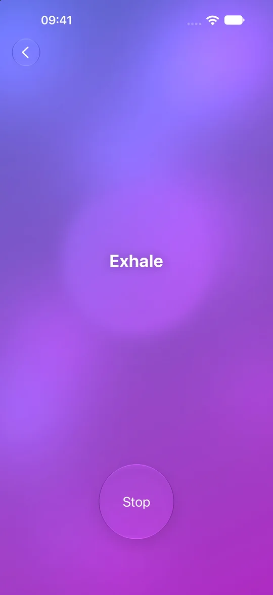 Box Breathing in Mowditate with a glowing breathing circle