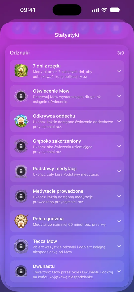 Odznaki Mowditate: odblokowane trzy z dziewięciu