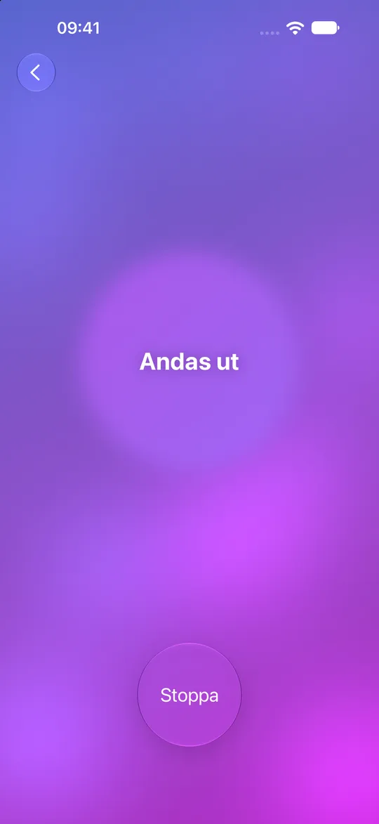 Fyrkantsandning i Mowditate med en lysande andningscirkel
