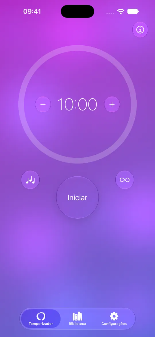Temporizador de meditação do Mowditate definido para dez minutos com botão Iniciar